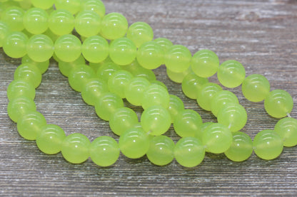 Lime Green Jade Beads, Smooth Gemstone Round Loose Beads, Sizes 4mm 6mm 8mm 10mm 12mm, Full Strand 15.5" #191