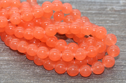 Orange Jade Beads, Smooth Gemstone Round Loose Beads, Sizes 4mm 6mm 8mm 10mm 12mm, Full Strand 15.5" #199