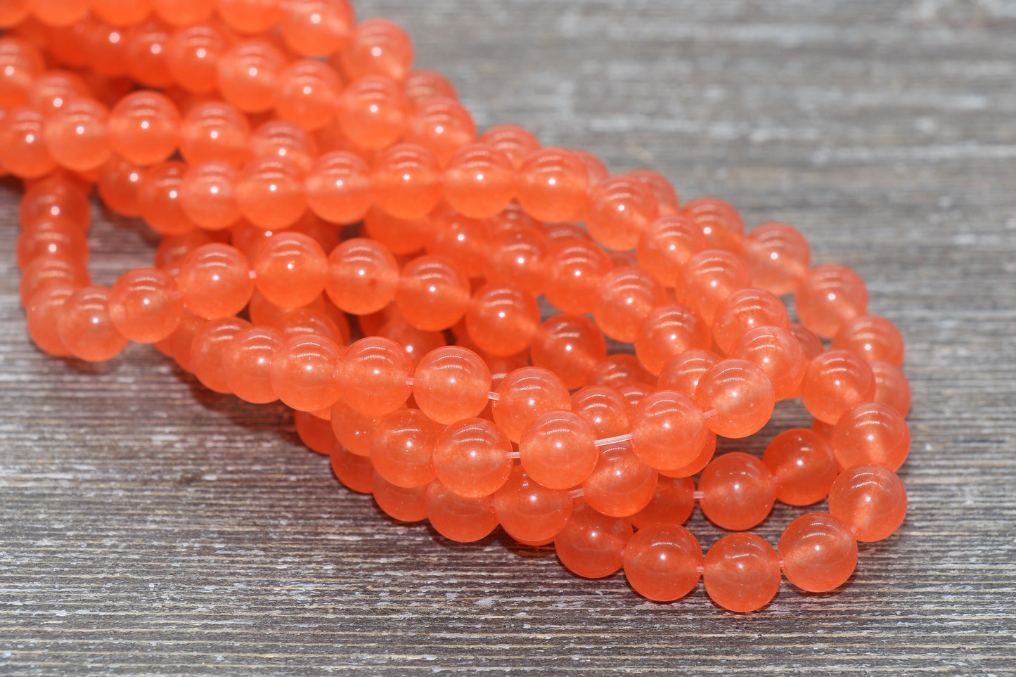 Orange Jade Beads, Smooth Gemstone Round Loose Beads, Sizes 4mm 6mm 8mm 10mm 12mm, Full Strand 15.5" #199