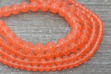 Orange Jade Beads, Smooth Gemstone Round Loose Beads, Sizes 4mm 6mm 8mm 10mm 12mm, Full Strand 15.5" #199