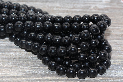 Black Onyx Beads, Smooth Round Beads, Sizes 6mm 8mm 10mm 12mm, Full Strand 15.5 inch, #88