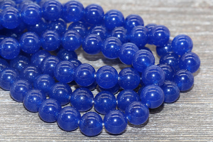 Royal Blue Jade Beads, Smooth Gemstone Round Loose Beads, Sizes 4mm 6mm 8mm 10mm 12mm, Full Strand 15.5" #201