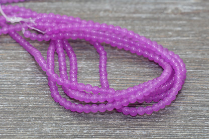 Violet Pink Jade Beads, Smooth Gemstone Round Loose Beads, Sizes 4mm 6mm 8mm 10mm 12mm, Full Strand 15.5" #202