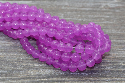Violet Pink Jade Beads, Smooth Gemstone Round Loose Beads, Sizes 4mm 6mm 8mm 10mm 12mm, Full Strand 15.5" #202