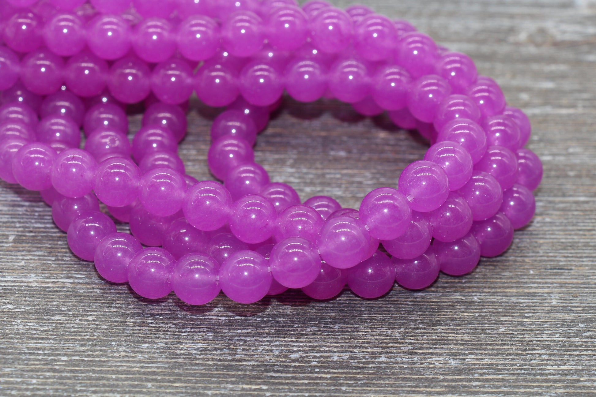 Violet Pink Jade Beads, Smooth Gemstone Round Loose Beads, Sizes 4mm 6mm 8mm 10mm 12mm, Full Strand 15.5" #202