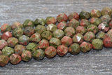 8mm Faceted Unakite Beads, Gemstone Faceted Beads, Star Cut Beads Full Strand 15.5"