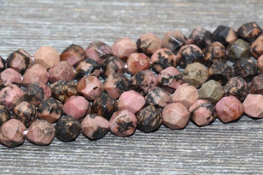 8mm Faceted Rhodonite Jasper Beads, Gemstone Faceted Beads, Star Cut Beads Full Strand 15.5"