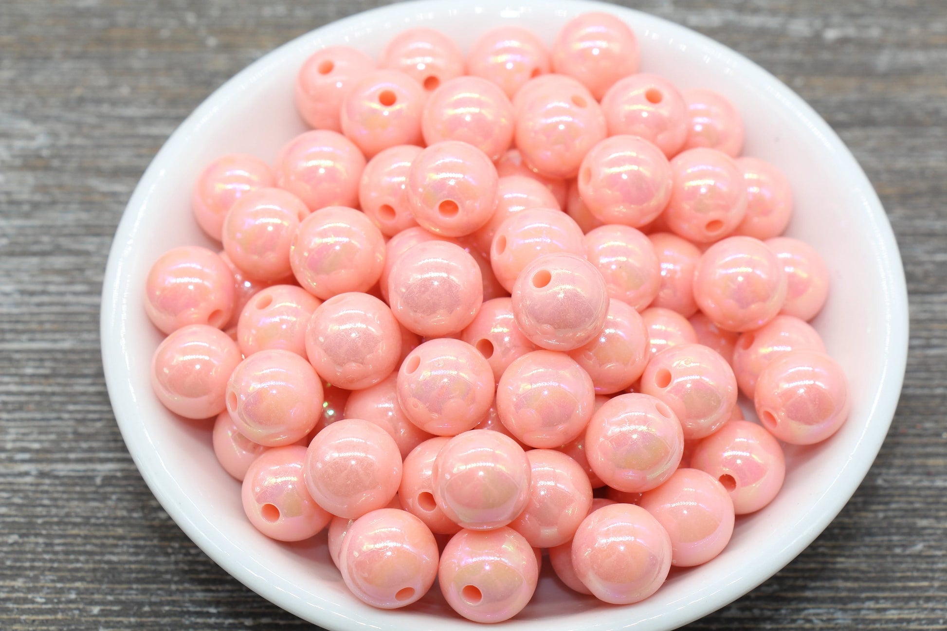 12mm Peach AB Gumball Beads, Iridescent Acrylic Loose Beads, Solid Bubblegum Beads, Chunky Beads, Glossy Smooth Round Plastic Beads #1335