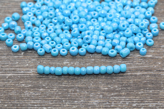 Iridescent Glass Seed Beads, 4mm 6/0 Glass Round Seed Beads, Blue AB Opaque Seed Beads, Rocailles Beads, Beading Supplies #1411