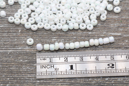 Iridescent Glass Seed Beads, 4mm 6/0 Glass Round Seed Beads, White AB Opaque Seed Beads, Rocailles Beads, Beading Supplies #1415