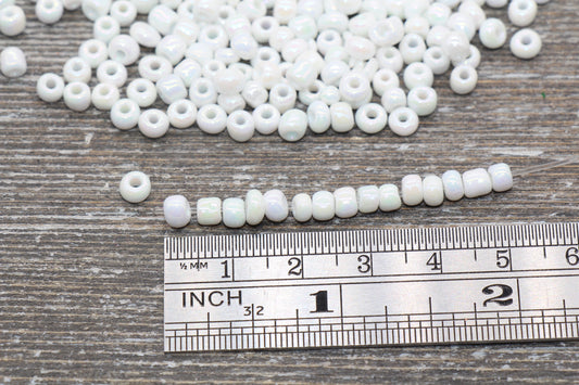 Iridescent Glass Seed Beads, 4mm 6/0 Glass Round Seed Beads, White AB Opaque Seed Beads, Rocailles Beads, Beading Supplies #1415