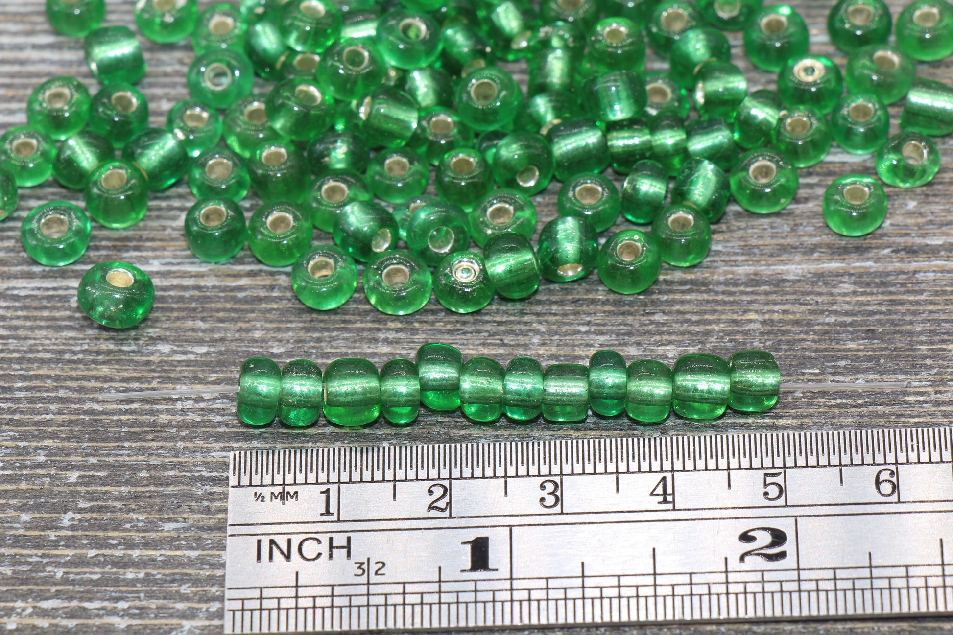 5mm Green Transparent Glass Beads with Silver Lined, Green Glass Round Beads, Trans Seed Beads, Rocailles Beads, Beading Supplies #1446