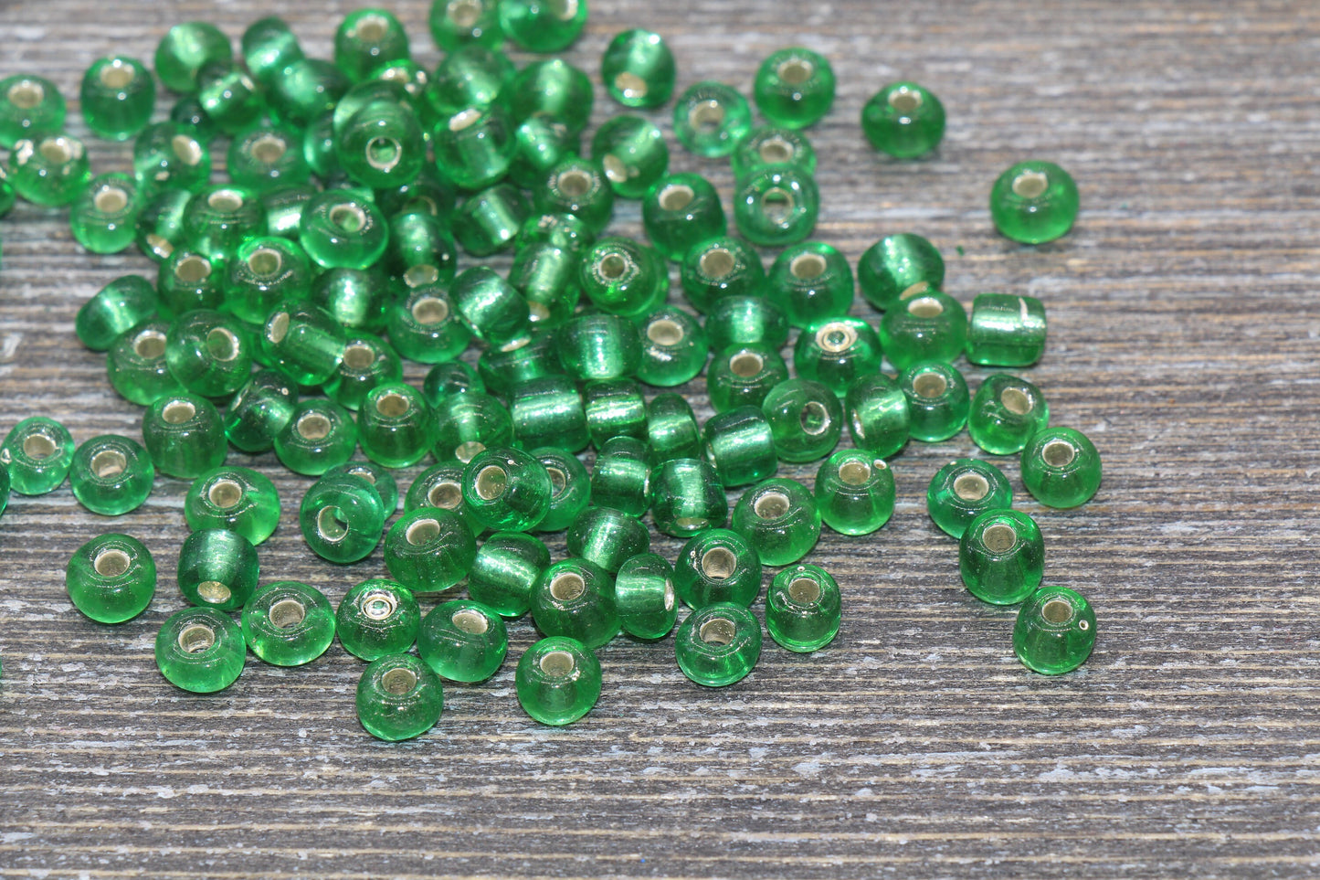 5mm Green Transparent Glass Beads with Silver Lined, Green Glass Round Beads, Trans Seed Beads, Rocailles Beads, Beading Supplies #1446