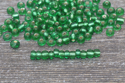 5mm Green Transparent Glass Beads with Silver Lined, Green Glass Round Beads, Trans Seed Beads, Rocailles Beads, Beading Supplies #1446