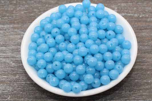 8mm Glow in Dark Blue Gumball Beads, Round Acrylic Loose Beads, Bubblegum Beads, Chunky Beads, Smooth Plastic Round Beads #1451