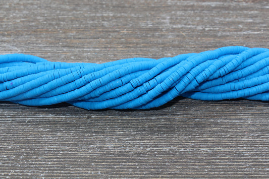 4mm Blue Heishi Beads, Polymer Clay Disc Beads, African Disc Beads, Vinyl Heishi, 16 inch Strand #41