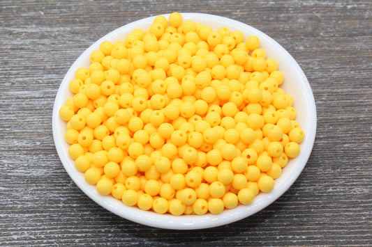 6mm Golden Yellow Gumball Beads, Round Acrylic Yellow Loose Beads, Bubblegum Beads, Chunky Beads, Bubble Gum Beads, Smooth Round Beads #1460