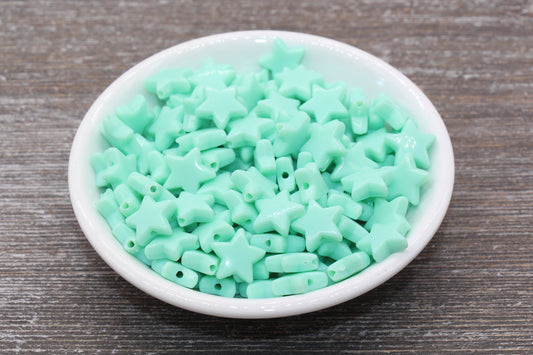 Mint Green Star Beads, Mint Acrylic Star Beads, Plastic Star Beads #1482