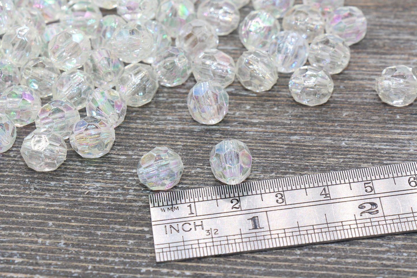 10mm Clear Translucent AB Faceted Gumball Beads, Iridescent Faceted Acrylic Beads, Bubblegum Beads, Chunky Beads, Star Cut Beads #1343