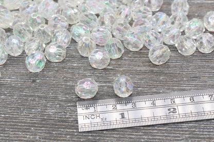 12mm Translucent AB Faceted Gumball Beads, Iridescent Faceted Acrylic Loose Beads, Bubblegum Beads, Chunky Beads, Star Cut Beads #1344