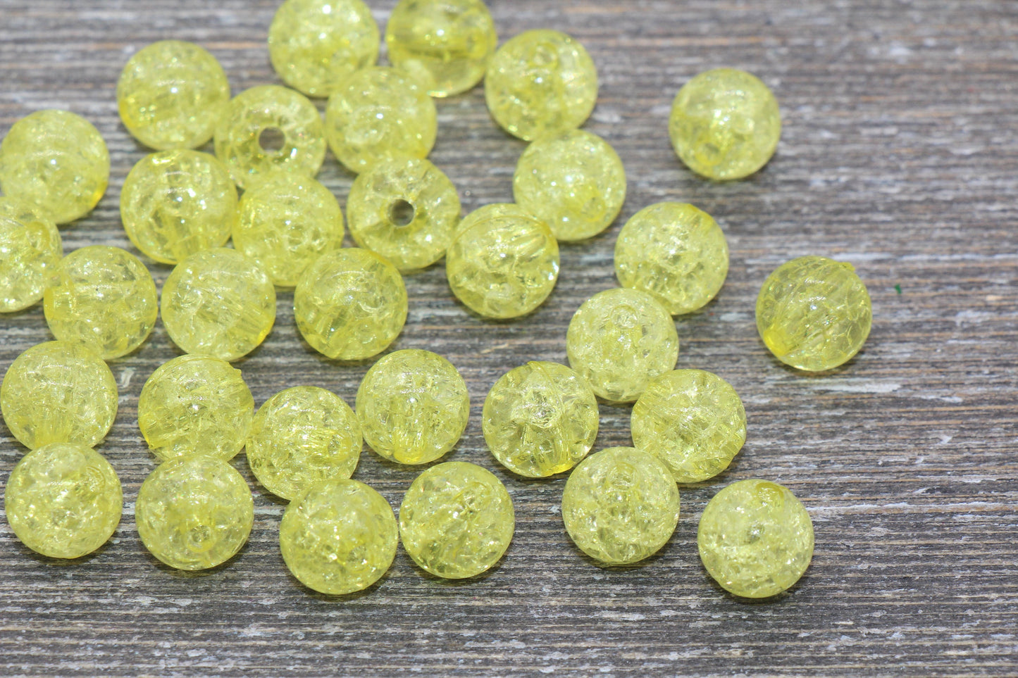 10mm Yellow Crackle Gumball Beads, Acrylic Crackle Loose Beads, Bubblegum Beads, Chunky Beads, Smooth Round Plastic Beads #1511