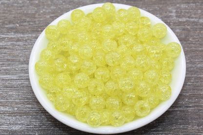 10mm Yellow Crackle Gumball Beads, Acrylic Crackle Loose Beads, Bubblegum Beads, Chunky Beads, Smooth Round Plastic Beads #1511