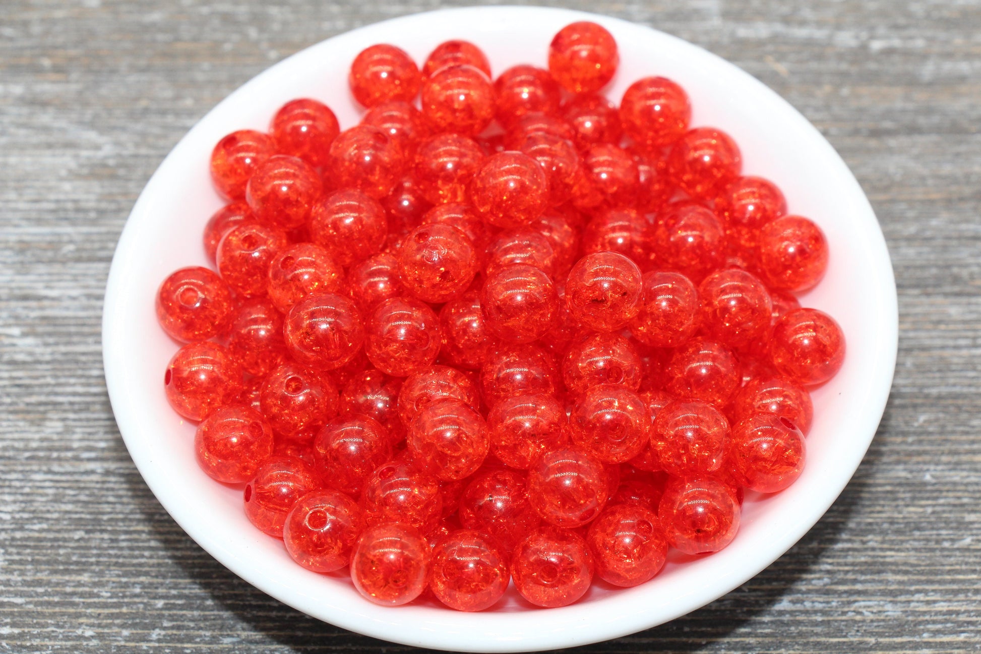 10mm Red Crackle Gumball Beads, Acrylic Crackle Loose Beads, Bubblegum Beads, Chunky Beads, Smooth Round Plastic Beads #1526