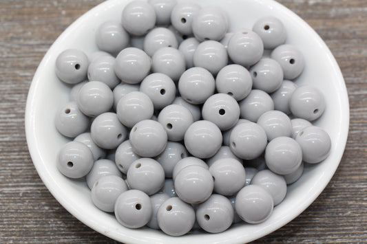 12mm Gray Gumball Beads, Round Acrylic Loose Beads, Bubblegum Beads, Chunky Beads, Gumball Beads, Smooth Plastic Round Beads #1351