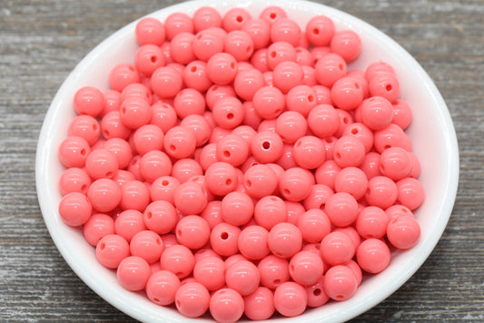 8mm Watermelon Pink Gumball Beads, Round Acrylic Loose Beads, Bubblegum Beads, Chunky Beads, Smooth Plastic Round Beads #1360