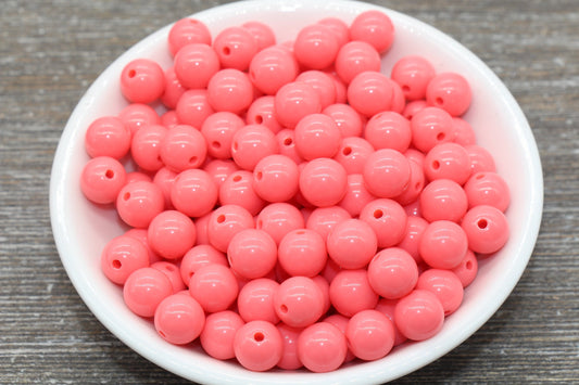 10mm Watermelon Pink Gumball Beads, Round Acrylic Loose Beads, Bubblegum Beads, Chunky Beads, Smooth Plastic Round Beads #1361