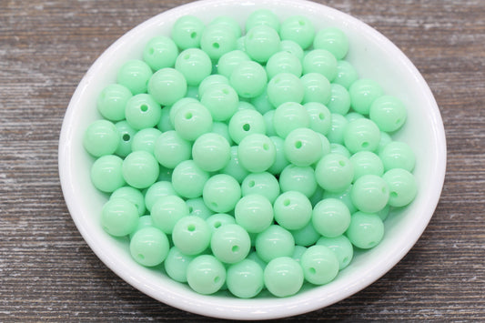 10mm Mint Green Gumball Beads, Round Acrylic Loose Beads, Bubblegum Beads, Chunky Beads, Bubble Gum Beads, Smooth Plastic Round Beads #1376