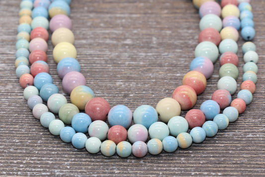 Rainbow Agate Beads, Multicolor Rainbow Agate Beads, Smooth Gemstones Round Beads, Sizes 6mm 8mm 10mm, Full Strand 15.5" #187