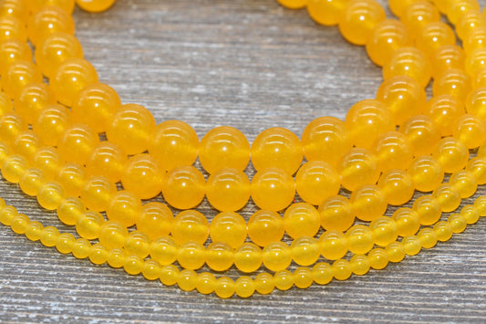 Golden Jade Beads, Smooth Gemstone Round Loose Beads, Sizes 4mm 6mm 8mm 10mm 12mm, Full Strand 15.5" #190