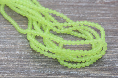 Lime Green Jade Beads, Smooth Gemstone Round Loose Beads, Sizes 4mm 6mm 8mm 10mm 12mm, Full Strand 15.5" #191