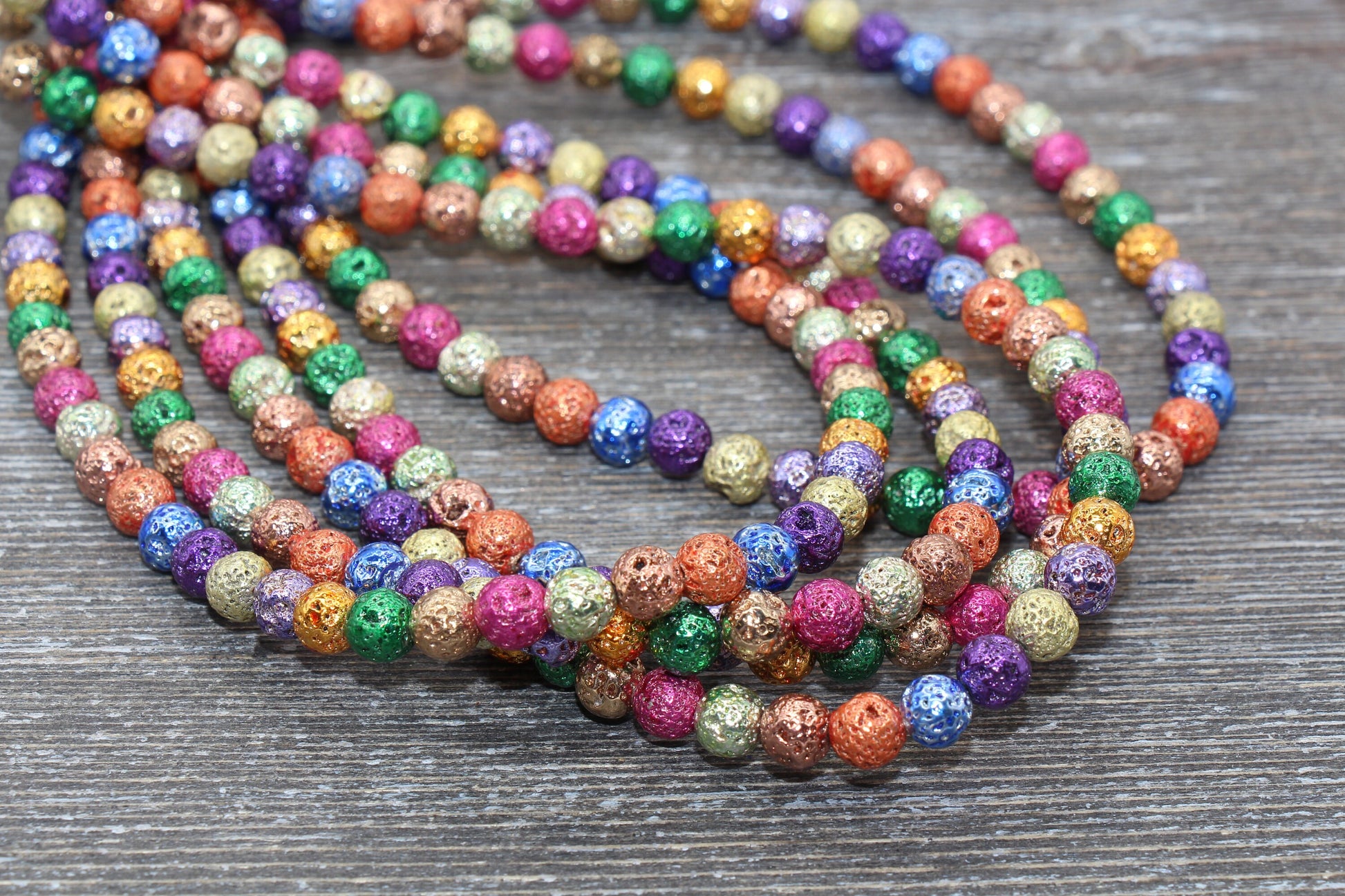 Rainbow Lava Beads, Rainbow Plating Volcanic Rock Beads, Round Gemstone Beads, Electroplated, Sizes 6mm, 8mm 10mm, Full Strand 15.5 #194