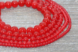 Red Jade Beads, Smooth Gemstone Round Loose Beads, Sizes 4mm 6mm 8mm 10mm 12mm, Full Strand 15.5" #196