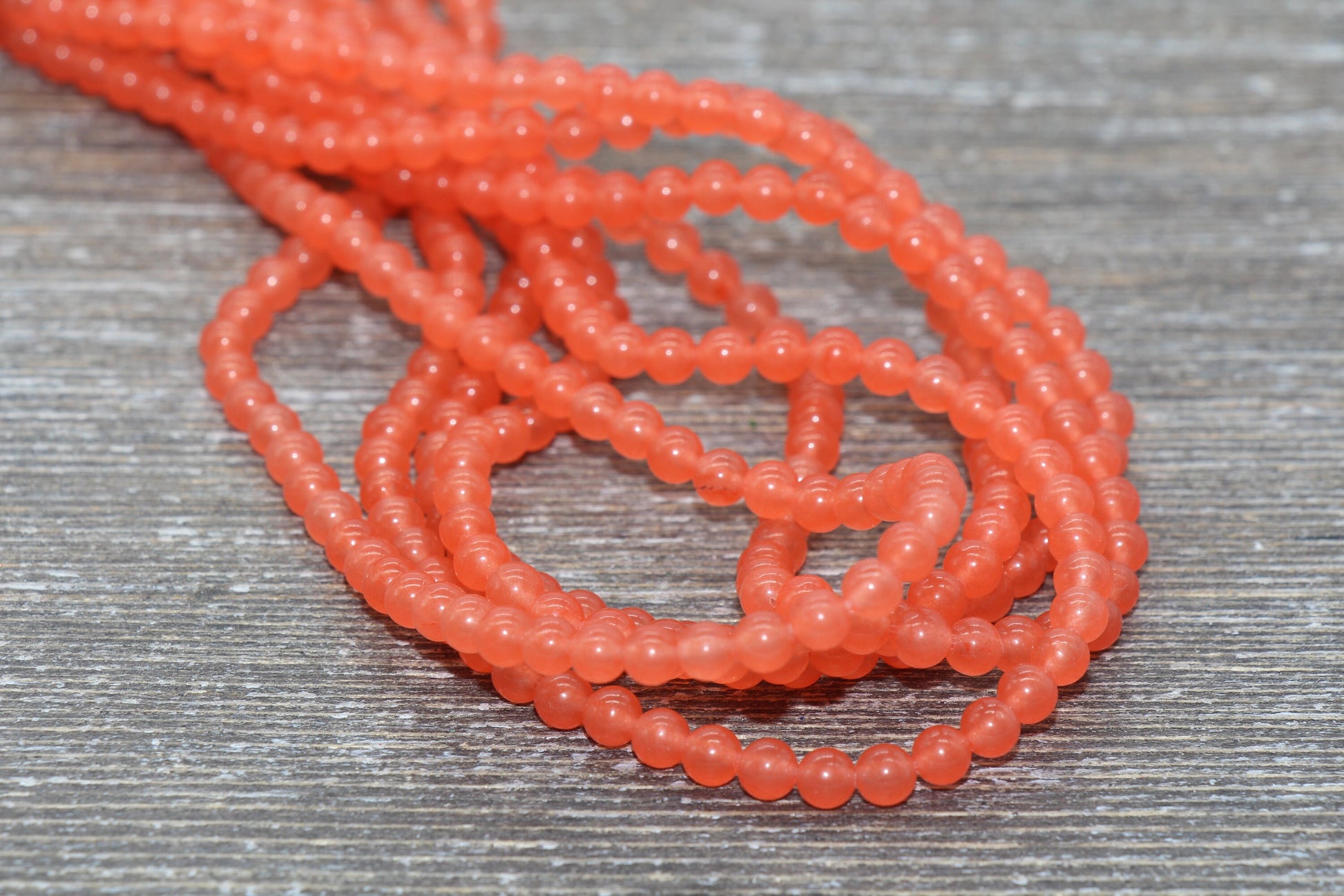 Orange Jade Beads, Smooth Gemstone Round Loose Beads, Sizes 4mm 6mm 8mm 10mm 12mm, Full Strand 15.5" #199