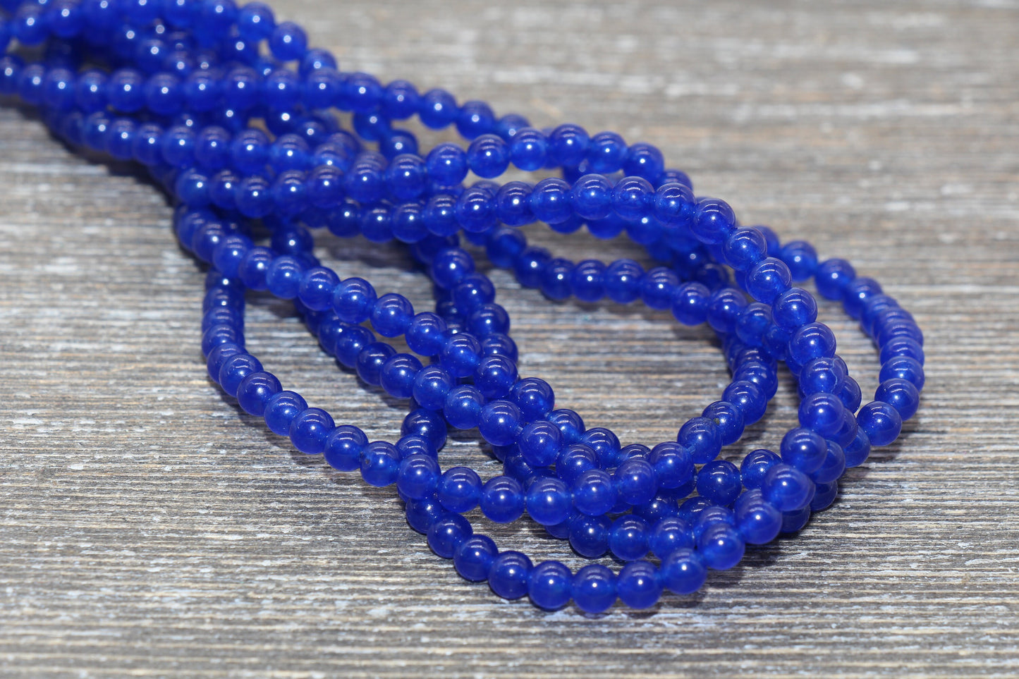Royal Blue Jade Beads, Smooth Gemstone Round Loose Beads, Sizes 4mm 6mm 8mm 10mm 12mm, Full Strand 15.5" #201