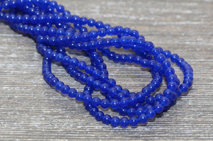 Royal Blue Jade Beads, Smooth Gemstone Round Loose Beads, Sizes 4mm 6mm 8mm 10mm 12mm, Full Strand 15.5" #201