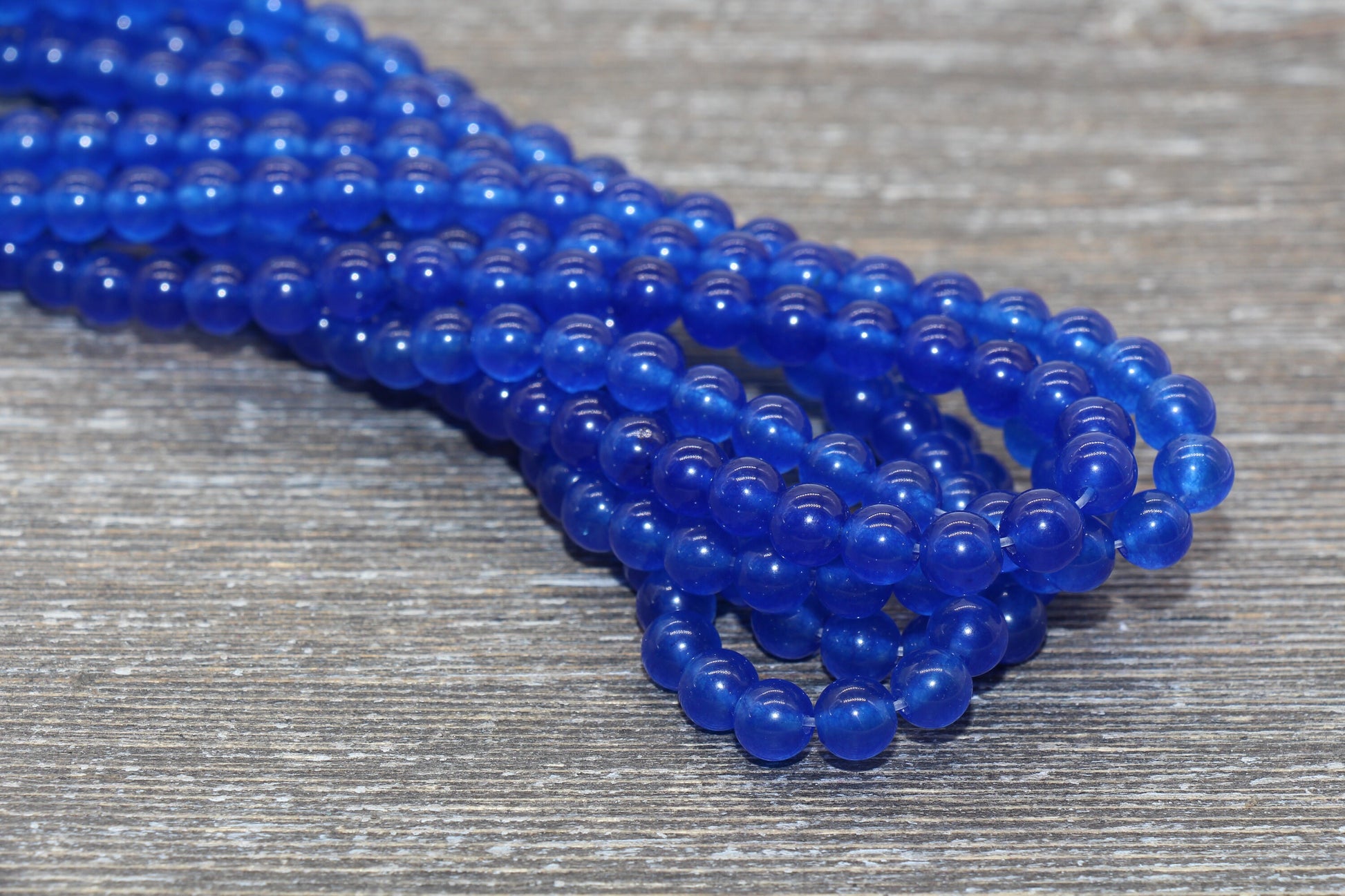 Royal Blue Jade Beads, Smooth Gemstone Round Loose Beads, Sizes 4mm 6mm 8mm 10mm 12mm, Full Strand 15.5" #201
