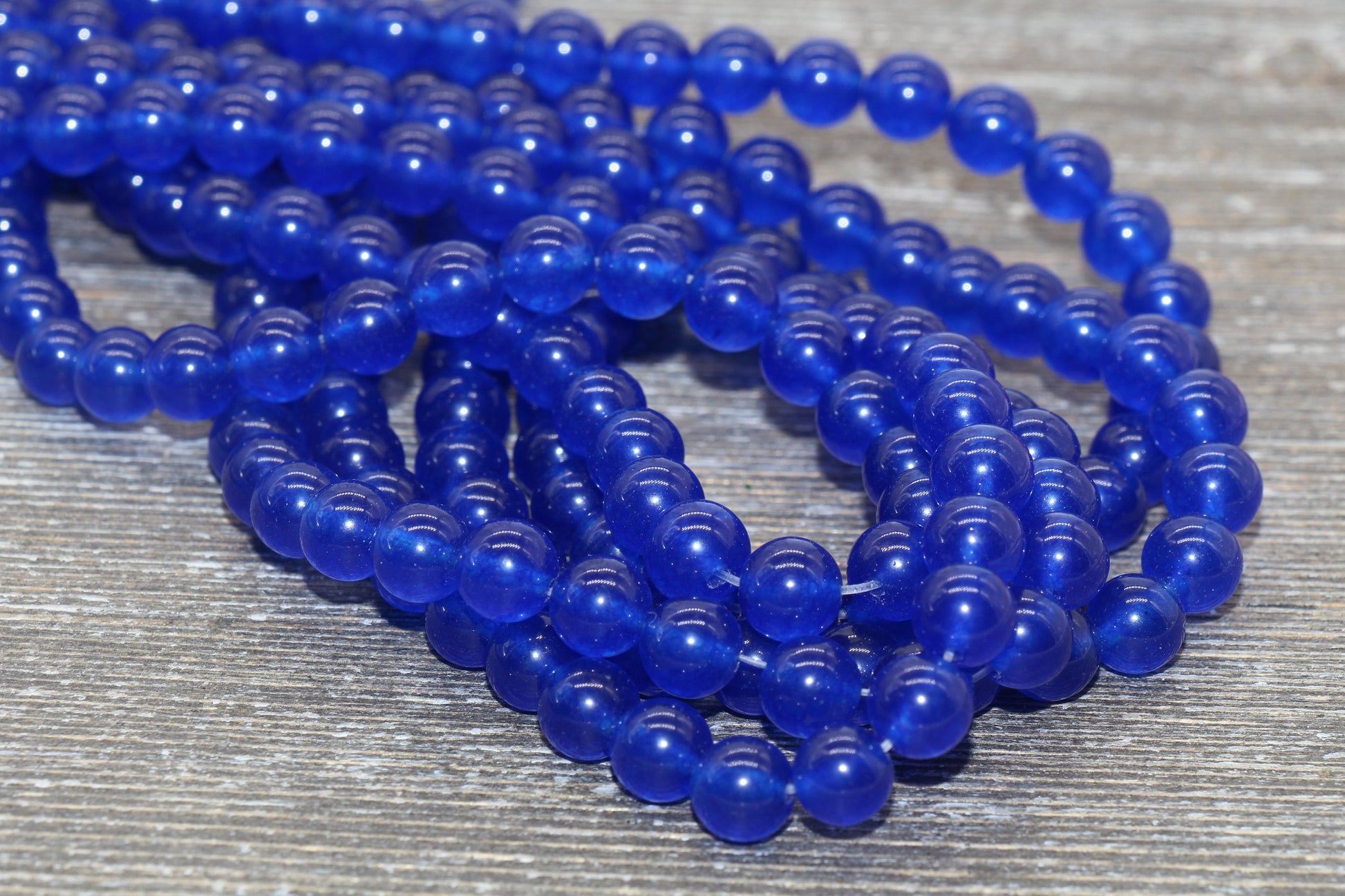 Royal Blue Jade Beads, Smooth Gemstone Round Loose Beads, Sizes 4mm 6mm 8mm 10mm 12mm, Full Strand 15.5" #201