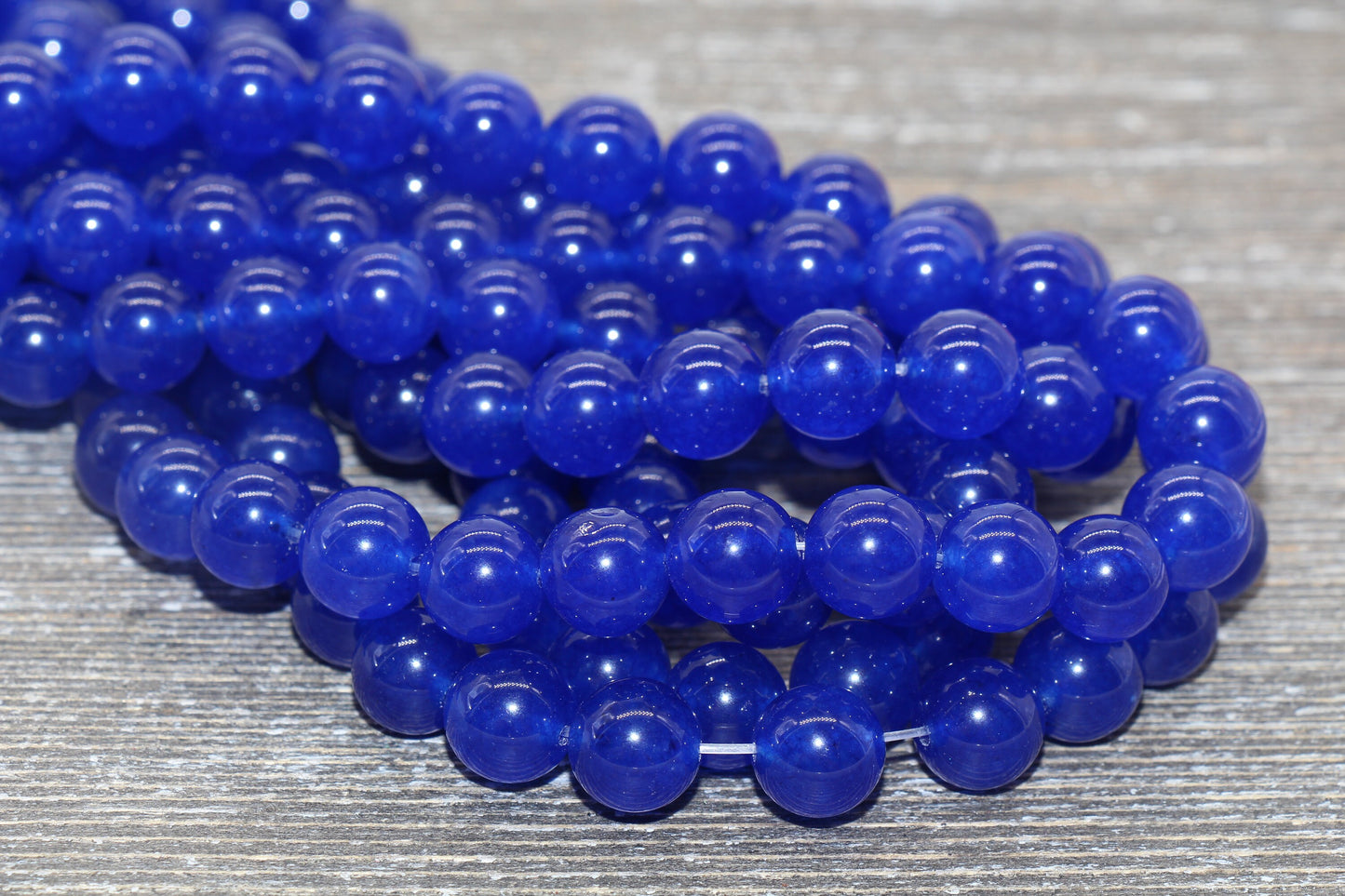 Royal Blue Jade Beads, Smooth Gemstone Round Loose Beads, Sizes 4mm 6mm 8mm 10mm 12mm, Full Strand 15.5" #201