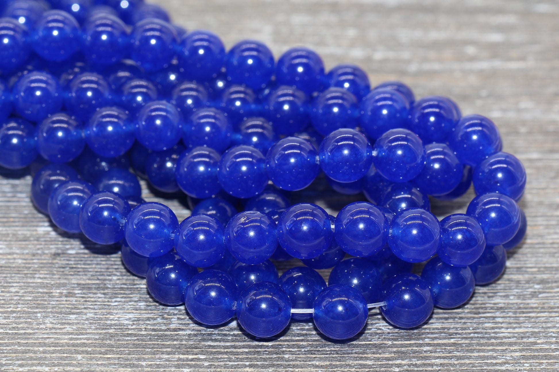 Royal Blue Jade Beads, Smooth Gemstone Round Loose Beads, Sizes 4mm 6mm 8mm 10mm 12mm, Full Strand 15.5" #201