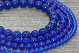 Royal Blue Jade Beads, Smooth Gemstone Round Loose Beads, Sizes 4mm 6mm 8mm 10mm 12mm, Full Strand 15.5" #201