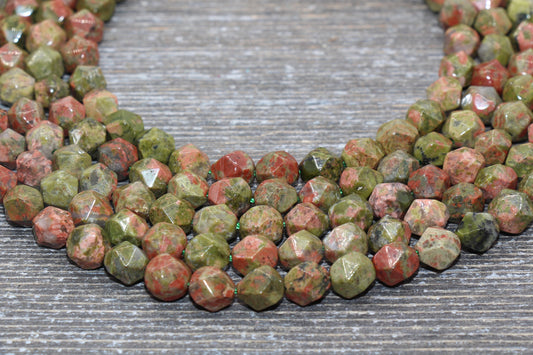 8mm Faceted Unakite Beads, Gemstone Faceted Beads, Star Cut Beads Full Strand 15.5"