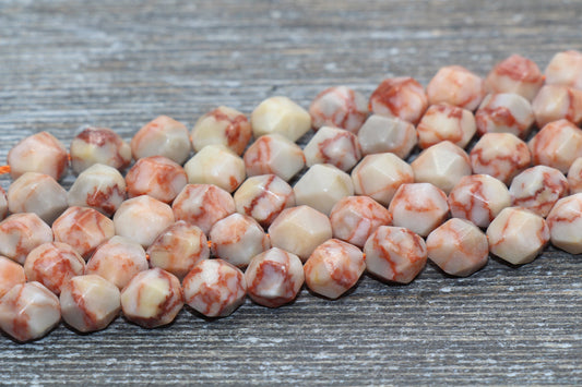 8mm Faceted Red Web jasper Beads, Gemstone Faceted Beads, Star Cut Beads, Jewelry Making Beads, Full Strand 15"