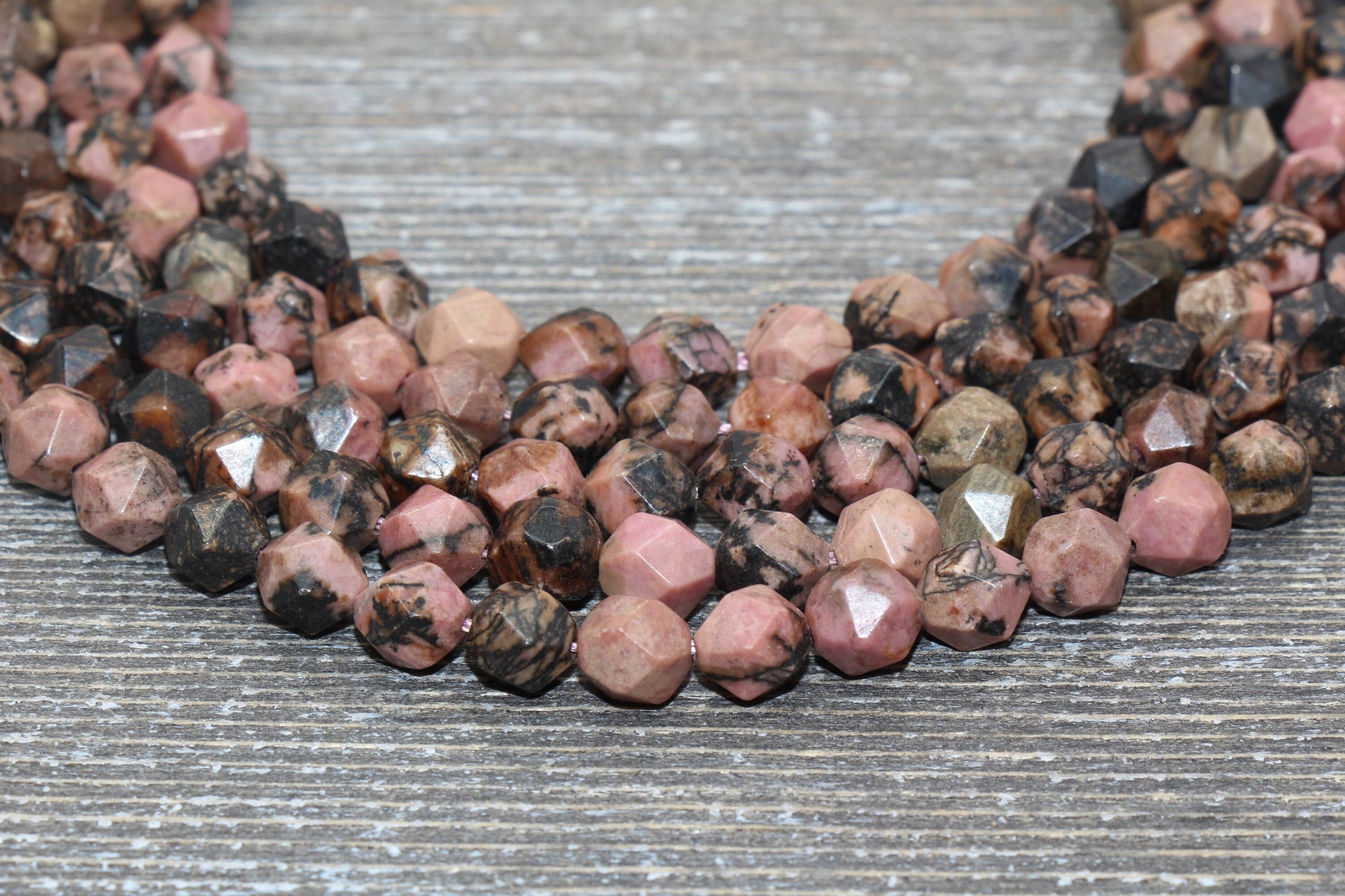 8mm Faceted Rhodonite Jasper Beads, Gemstone Faceted Beads, Star Cut Beads Full Strand 15.5"
