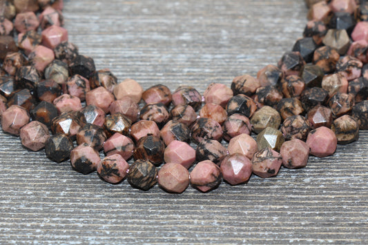 8mm Faceted Rhodonite Jasper Beads, Gemstone Faceted Beads, Star Cut Beads Full Strand 15.5"