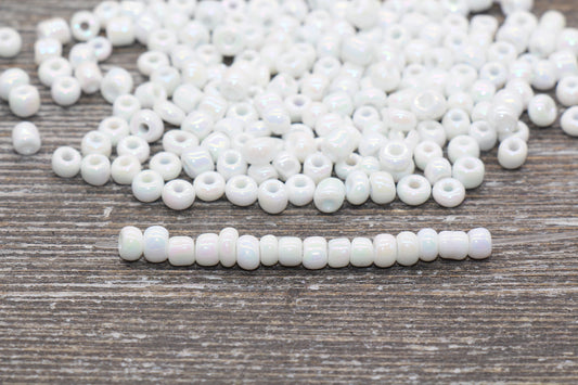 Iridescent Glass Seed Beads, 4mm 6/0 Glass Round Seed Beads, White AB Opaque Seed Beads, Rocailles Beads, Beading Supplies #1415