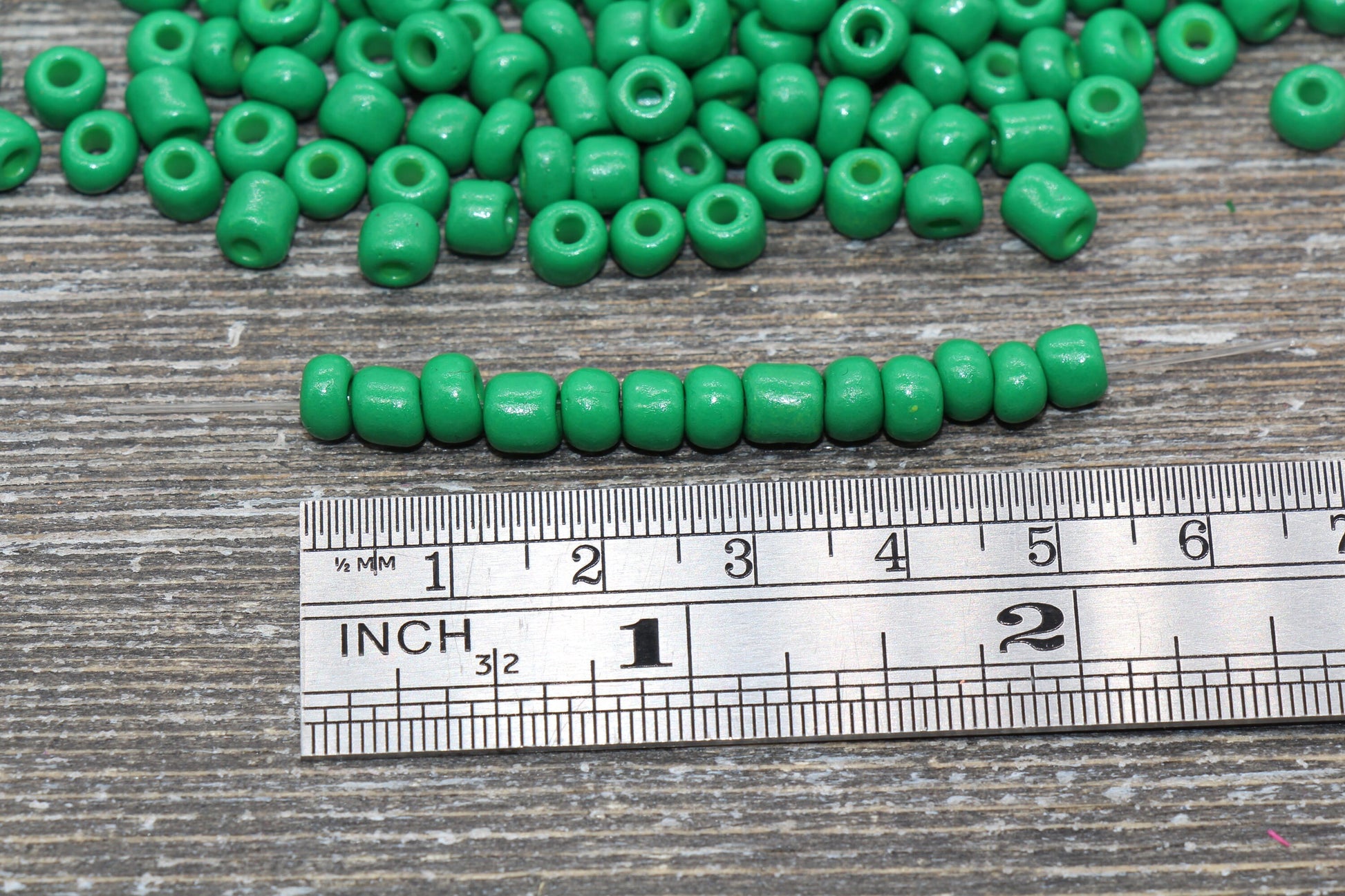 5mm Green Glass Seed Beads, Size 3/0 Green Opaque Czech Seed Beads, Rocailles Beads, Bead Bracelet, Beading Supplies #1421